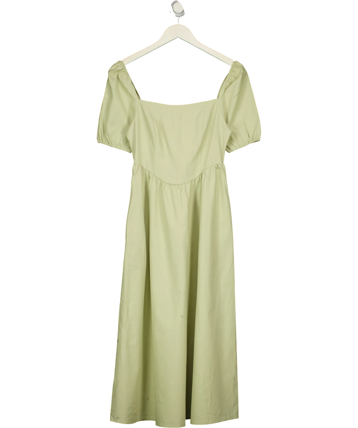 RIHOAS Green Light Green Square Neck Shirred Midi Dress, size UK XS — front