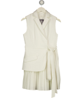 Commense White Belted Pleated Sleeveless Blazer Dress, size UK S — front