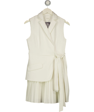 Commense Belted Pleated Sleeveless Blazer Dress White UK S