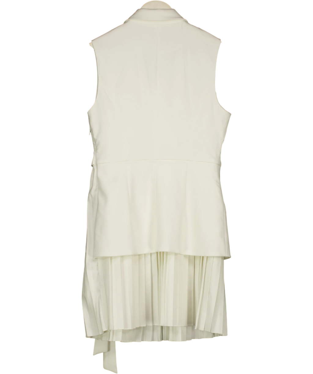 Commense White Belted Pleated Sleeveless Blazer Dress, size UK S — back