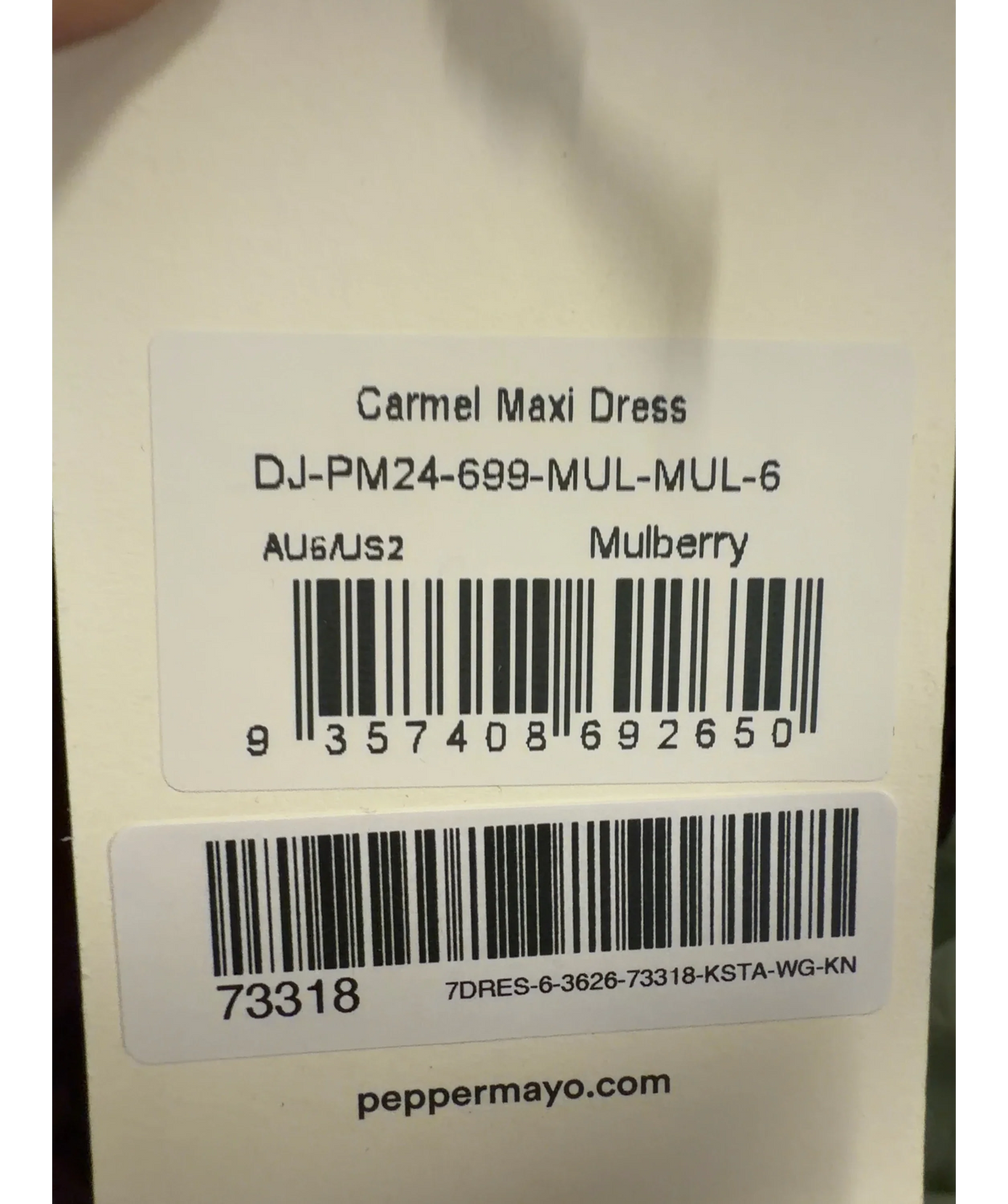 Peppermayo burgundy The Carmel Maxi Dress, size UK 6 — label