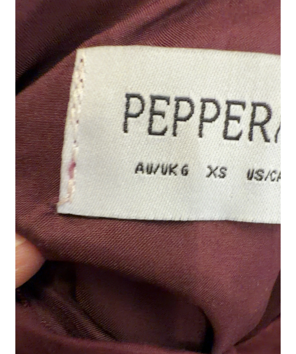 Peppermayo burgundy The Carmel Maxi Dress, size UK 6 — care label
