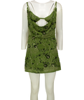 PEBPERMAYO Celosia Beaded Mini Dress Green UK 6 — Front