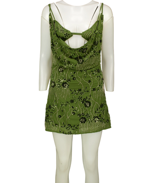 PEBPERMAYO Celosia Beaded Mini Dress Green UK 6
