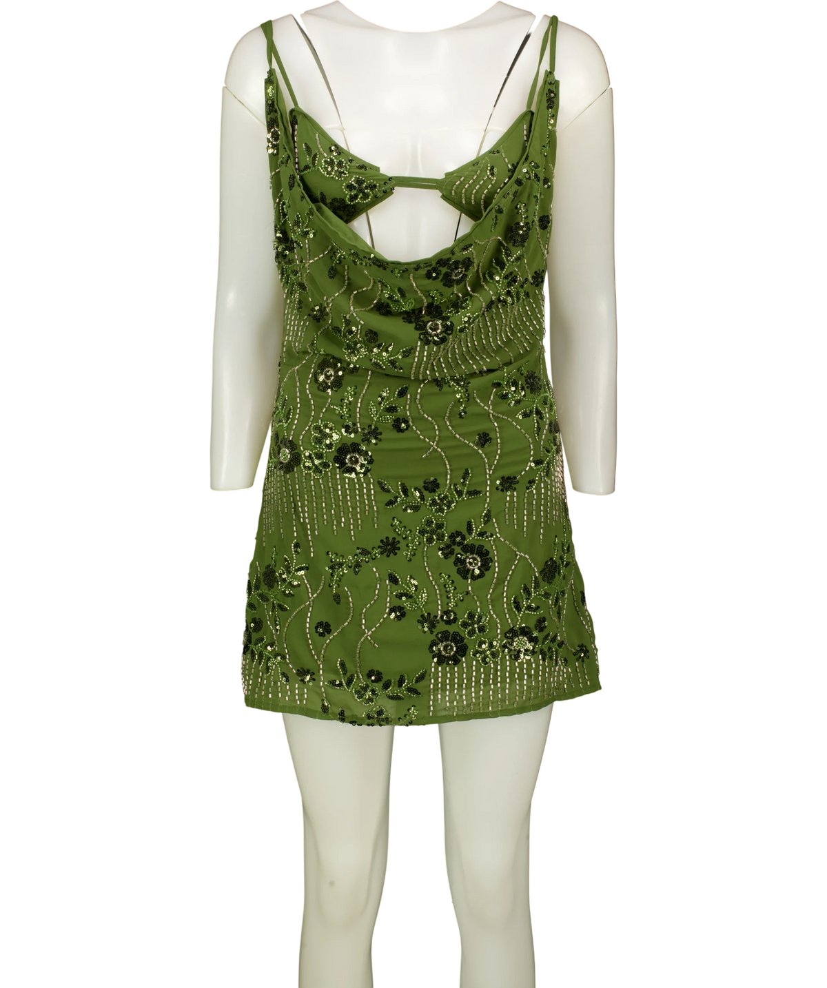 PEBPERMAYO Celosia Beaded Mini Dress Green UK 6 — Front