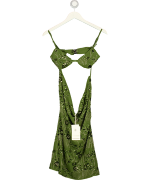 PEBPERMAYO Celosia Beaded Mini Dress Green UK 6