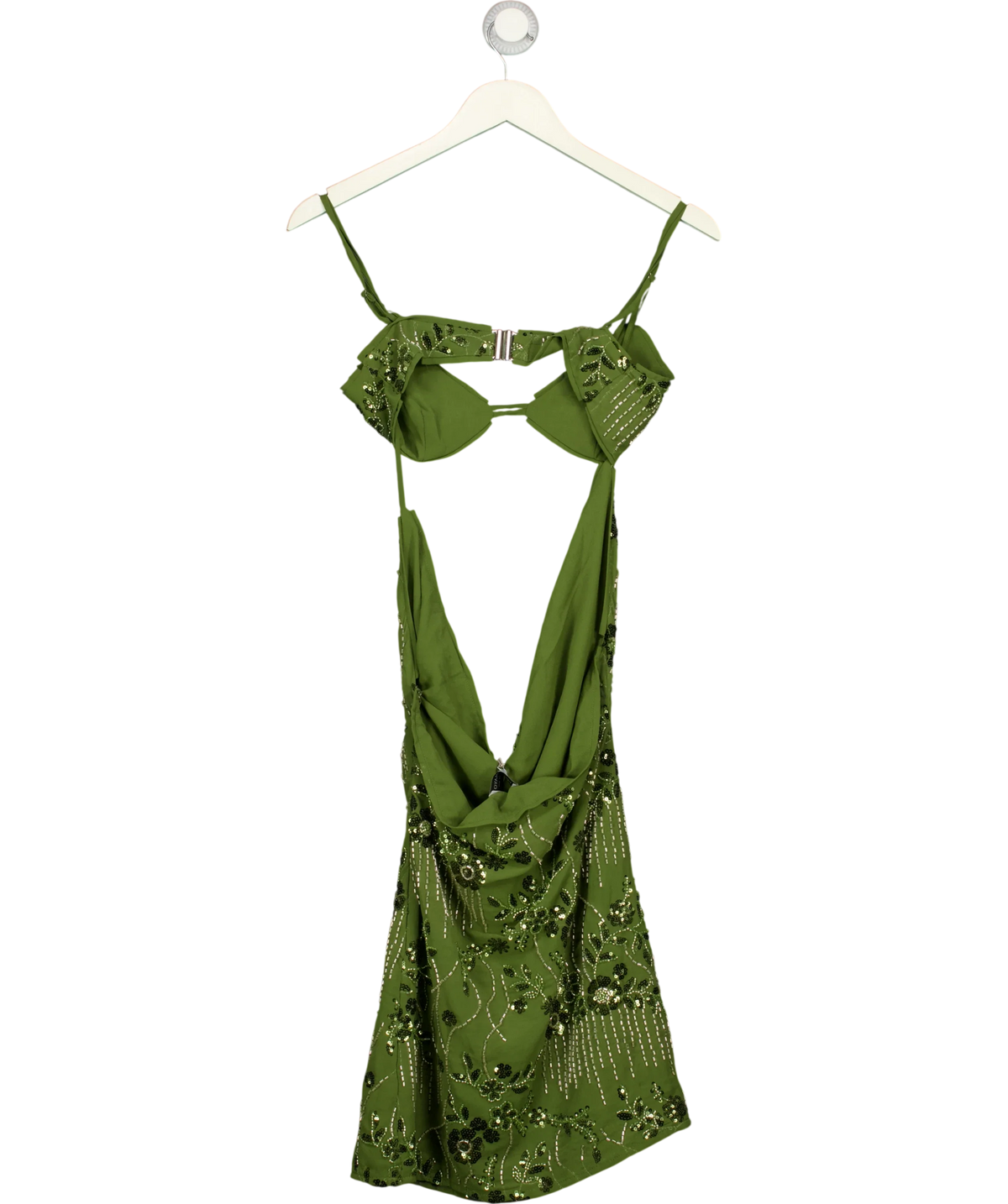 PEBPERMAYO Green Celosia Beaded Mini Dress, size UK 6 — back