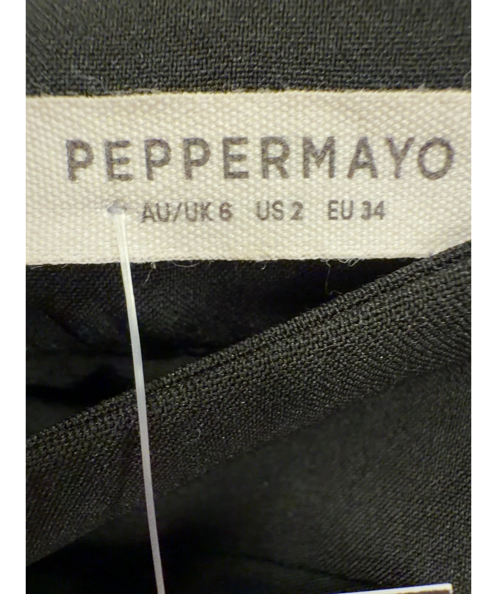 Peppermayo Black strapless black mini dress with front split hem, size UK 6 — care label
