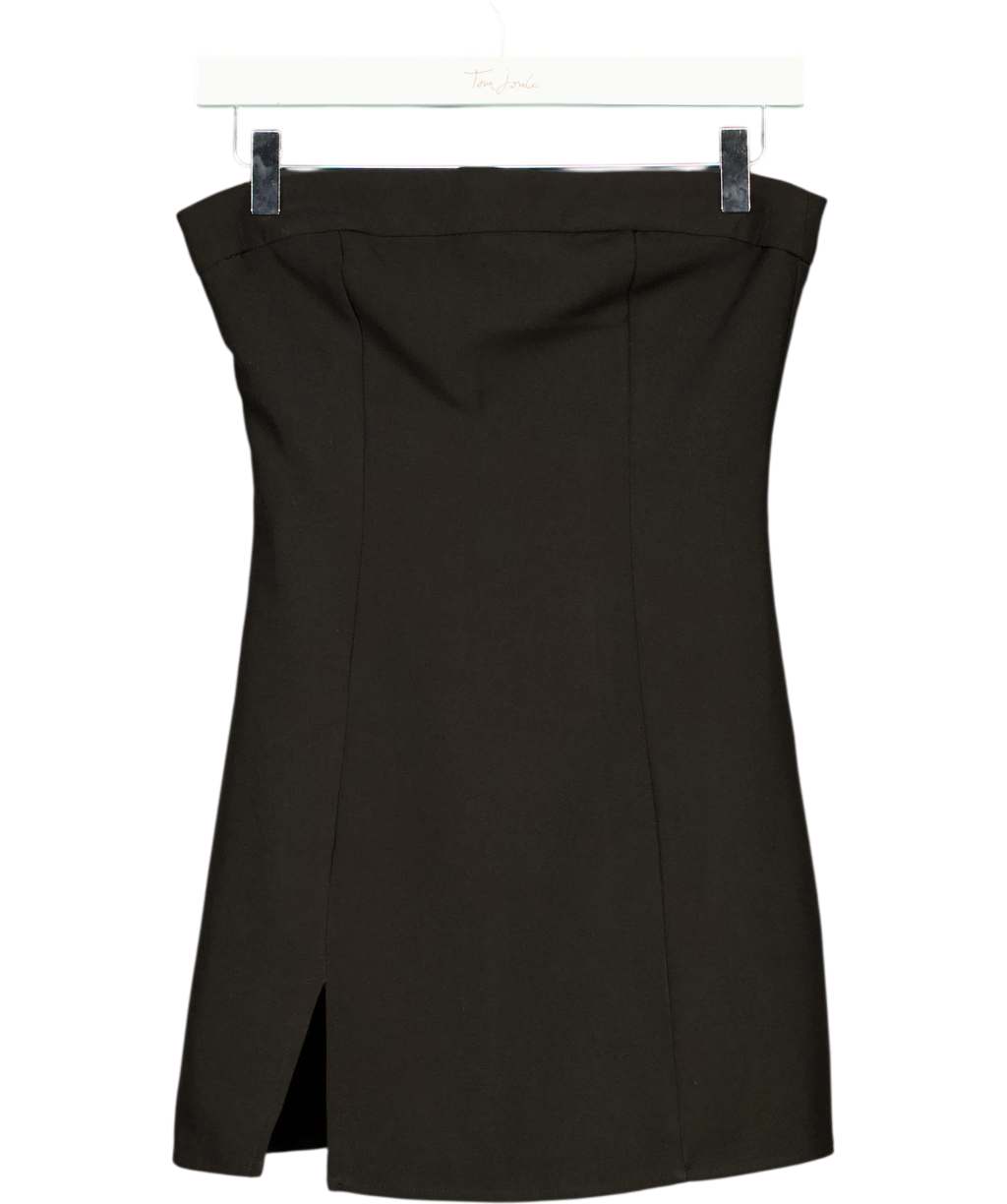 Peppermayo Black strapless black mini dress with front split hem, size UK 6 — front