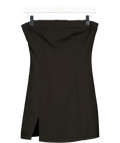 Peppermayo Black strapless black mini dress with front split hem, size UK 6 — front