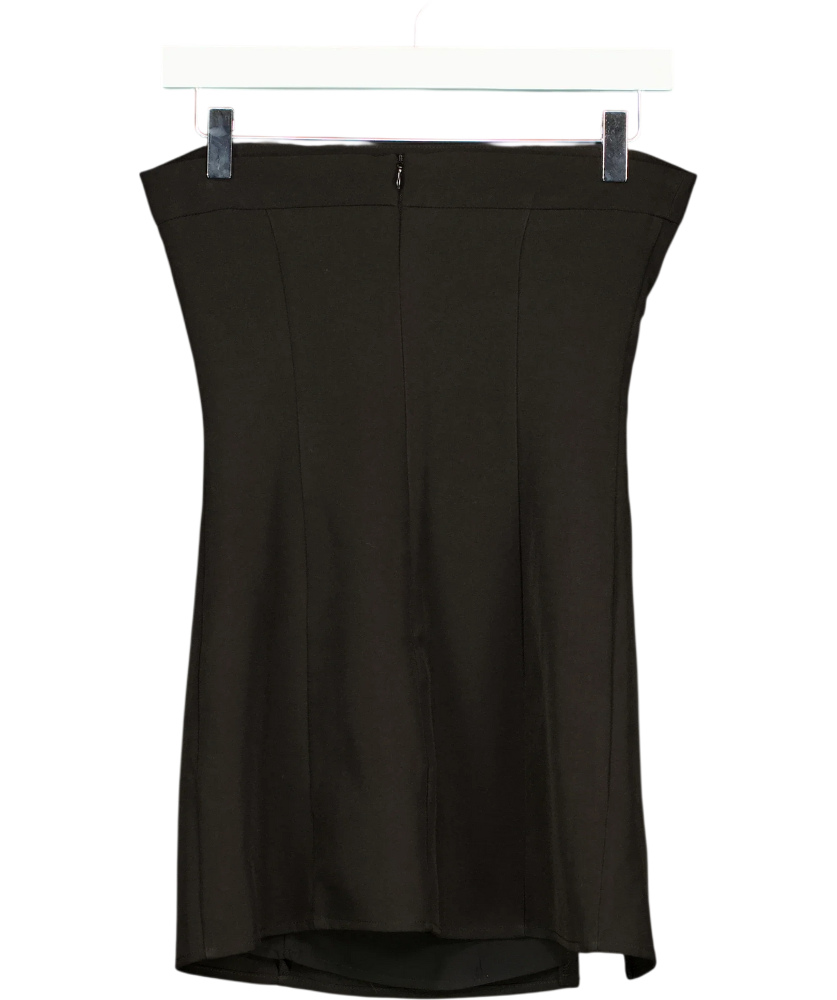 Peppermayo Black strapless black mini dress with front split hem, size UK 6 — back