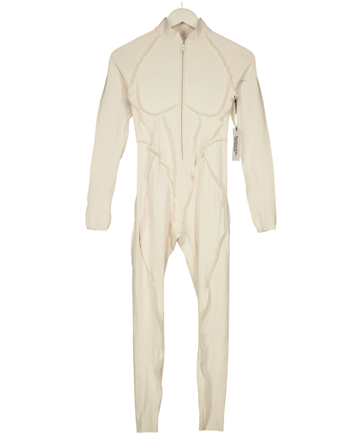 BetterMe Cream contour-seam zip-up one-piece jumpsuit, size UK XS — front