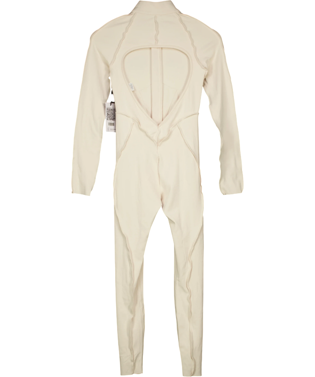 BetterMe Cream contour-seam zip-up one-piece jumpsuit, size UK XS — back