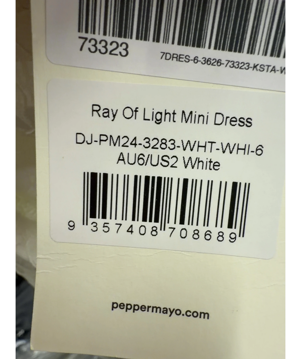 Peppermayo White Ray Of Light Mini Dress, size UK 6 — label
