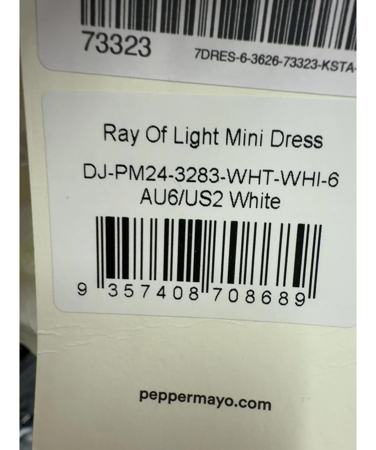 Peppermayo White Ray Of Light Mini Dress, size UK 6 — care label