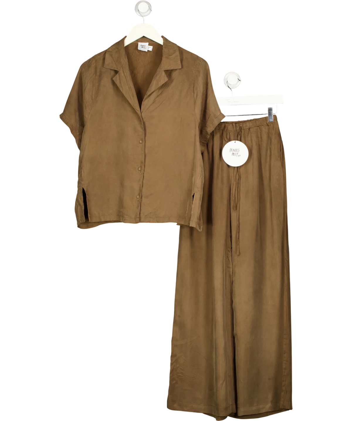 Princess Polly Brown Mahlab Pants & Shirt  Chocoloate, size UK 4 — front
