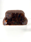 Friends like these Brown Chocolate Brown Acrylic Disc Raffia Clutch Bag — front