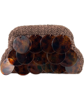 Friends like these Chocolate Brown Acrylic Disc Raffia Clutch Bag One Size — Front