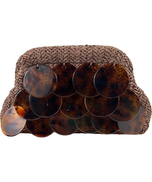 Friends like these Chocolate Brown Acrylic Disc Raffia Clutch Bag One Size