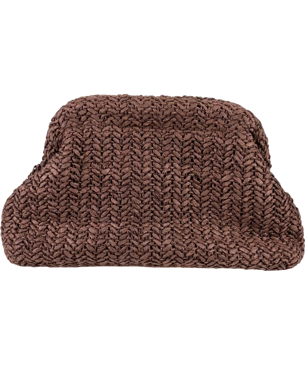 Friends like these Brown Chocolate Brown Acrylic Disc Raffia Clutch Bag — back