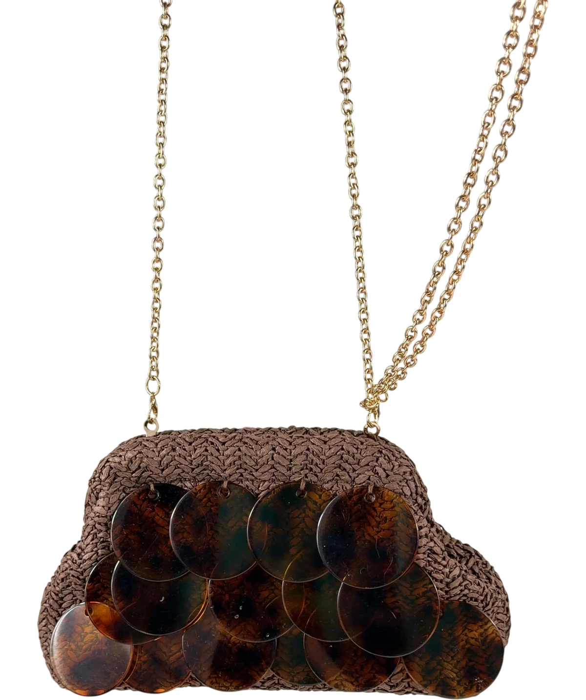 Friends like these Chocolate Brown Acrylic Disc Raffia Clutch Bag One Size — Interior