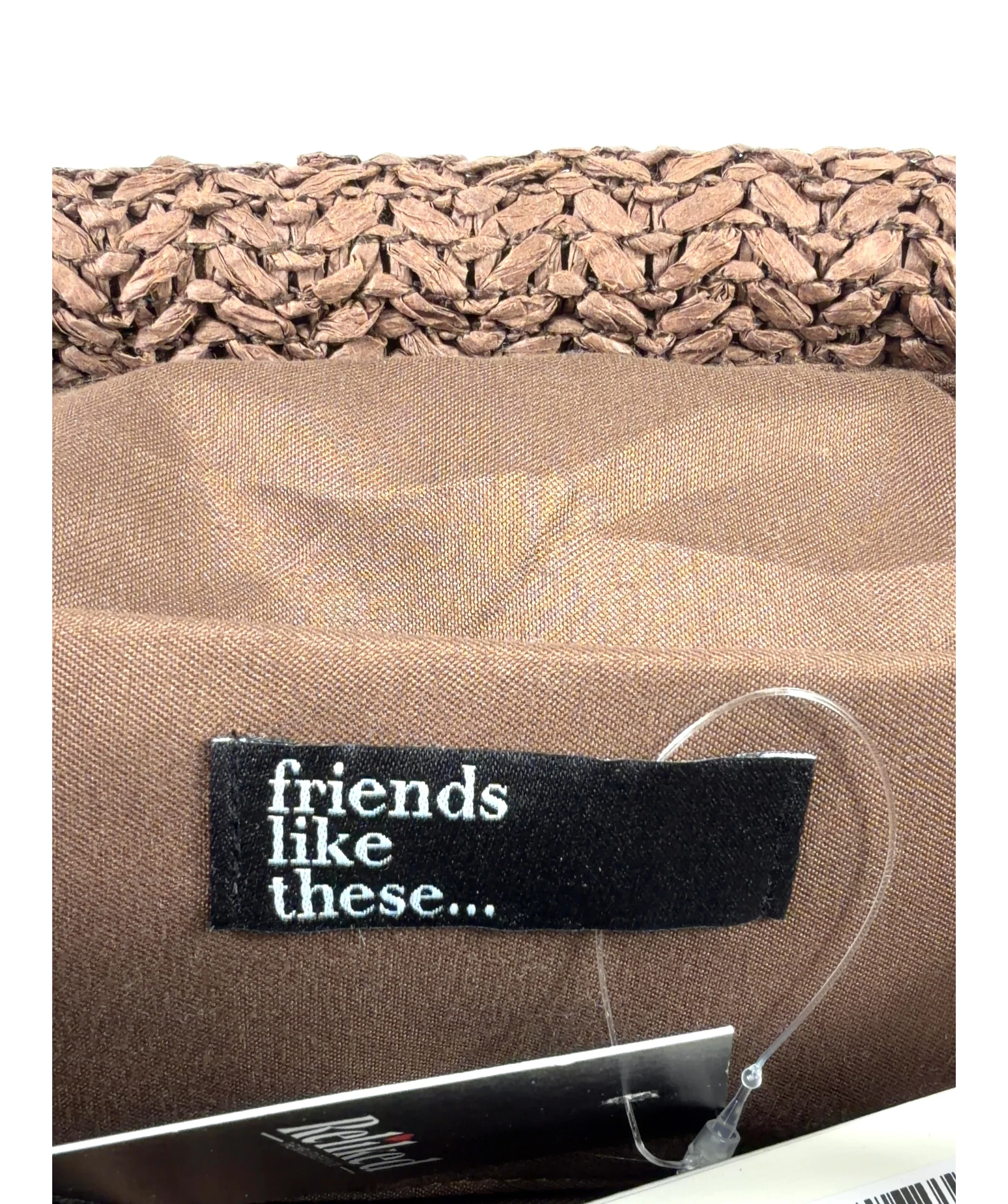 Friends like these Brown Chocolate Brown Acrylic Disc Raffia Clutch Bag — label