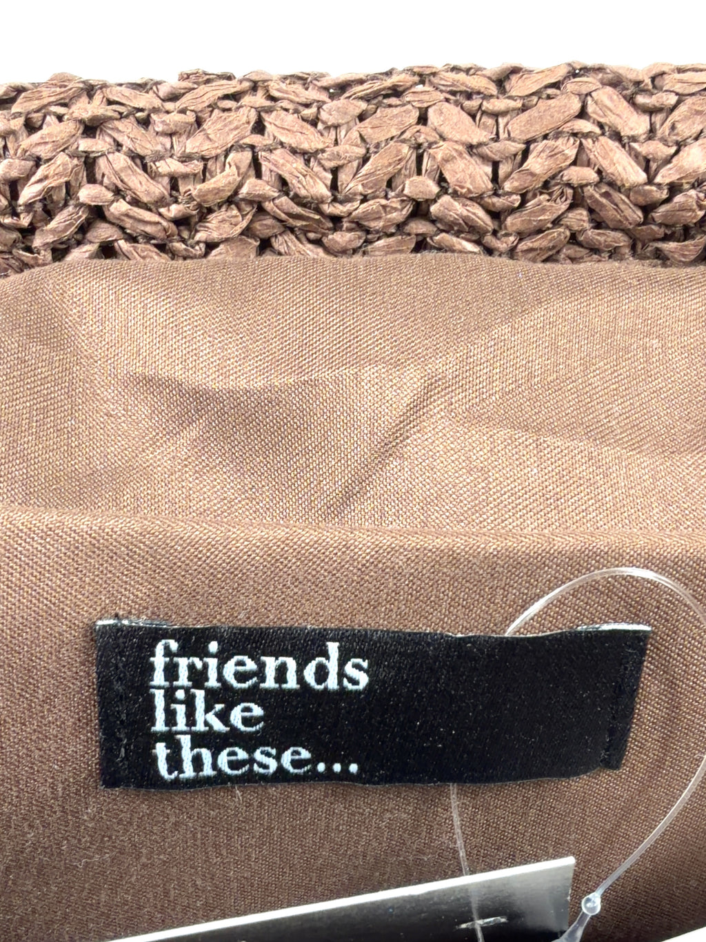 Friends like these Brown Chocolate Brown Acrylic Disc Raffia Clutch Bag — care label