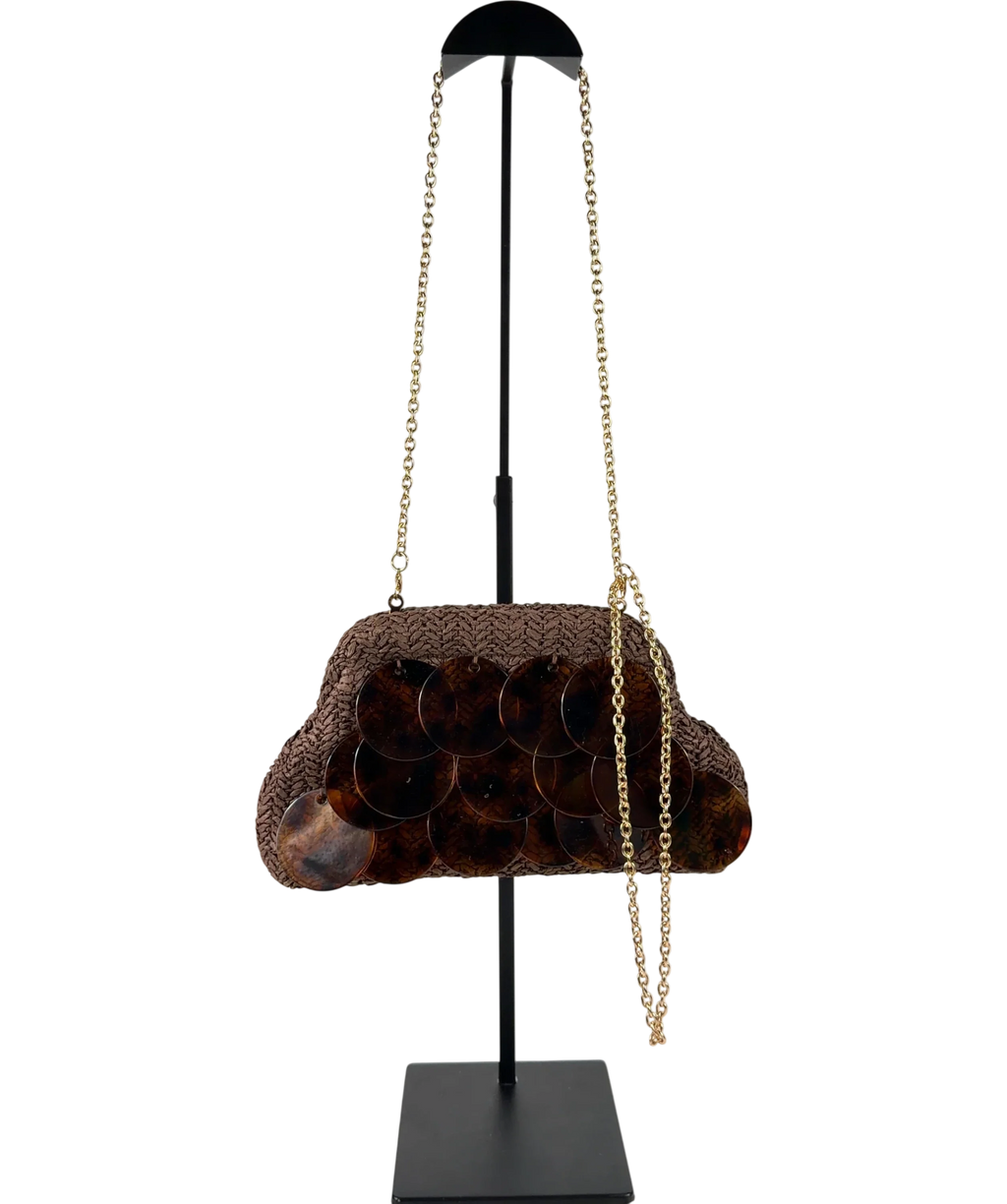 Friends like these Brown Chocolate Brown Acrylic Disc Raffia Clutch Bag — additional view