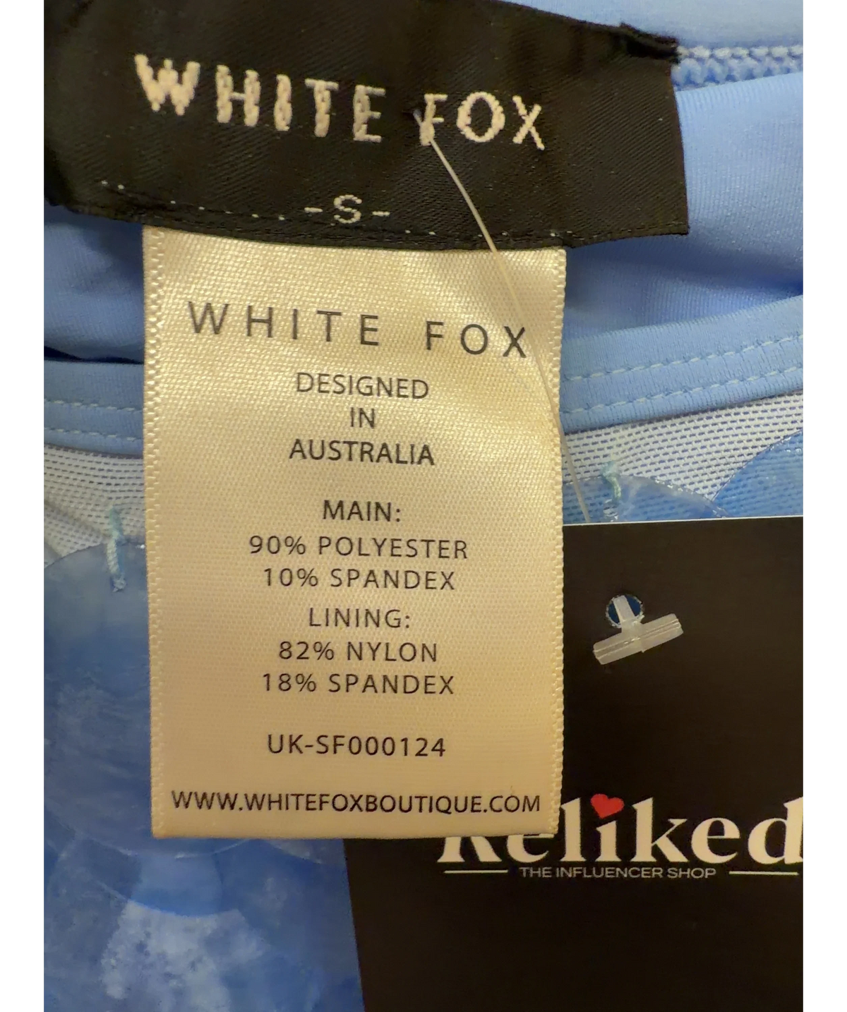 WHITE FOX Blue Forgiven Aura Shell Mini Skirt, size UK S — detail