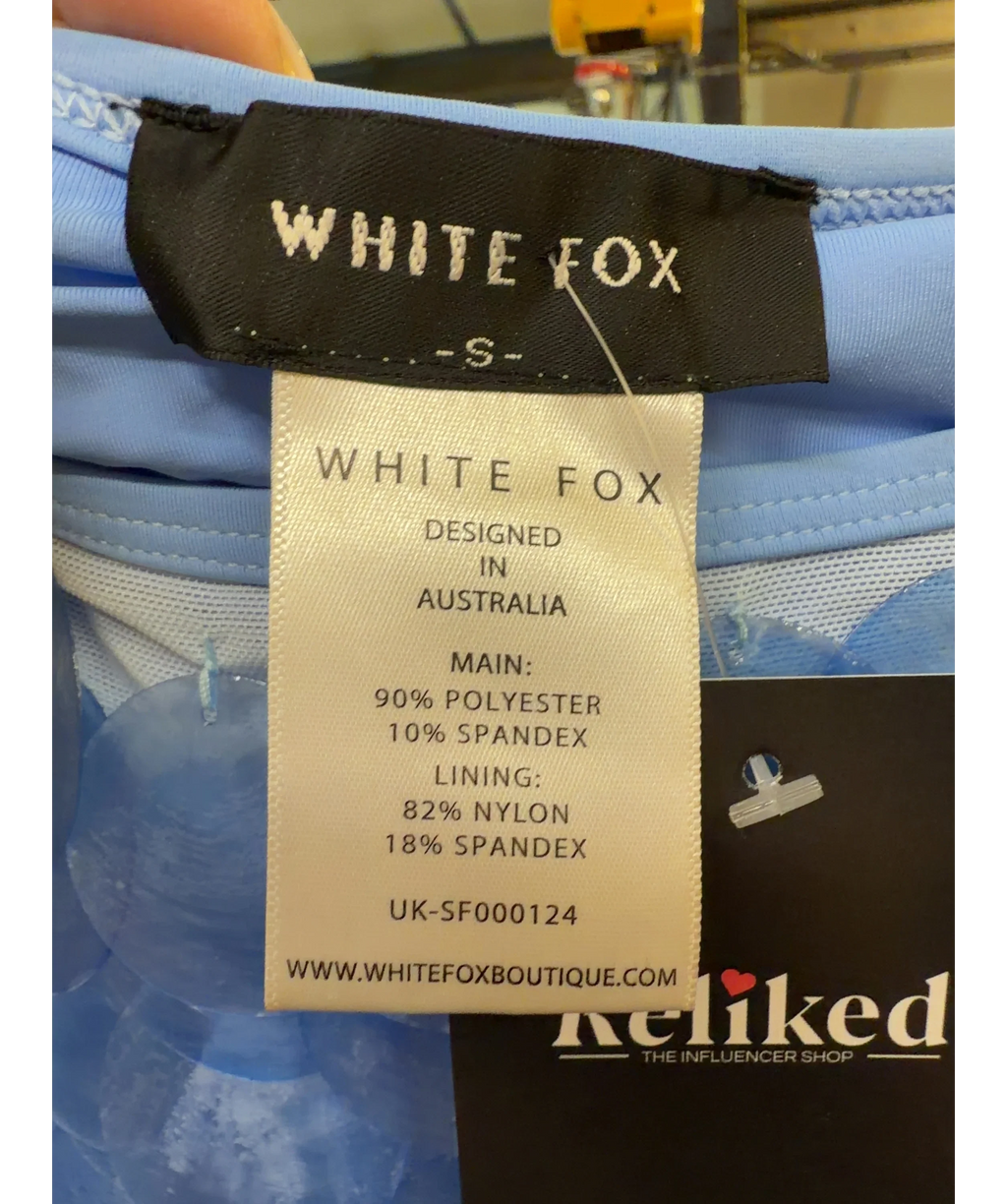 WHITE FOX Blue Forgiven Aura Shell Mini Skirt, size UK S — label