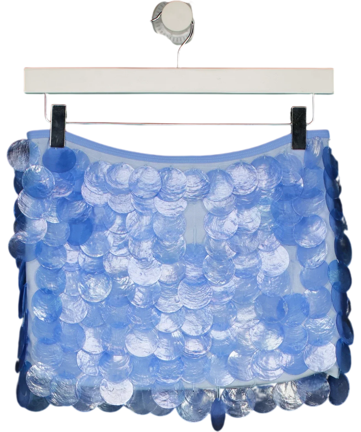WHITE FOX Blue Forgiven Aura Shell Mini Skirt, size UK S — front