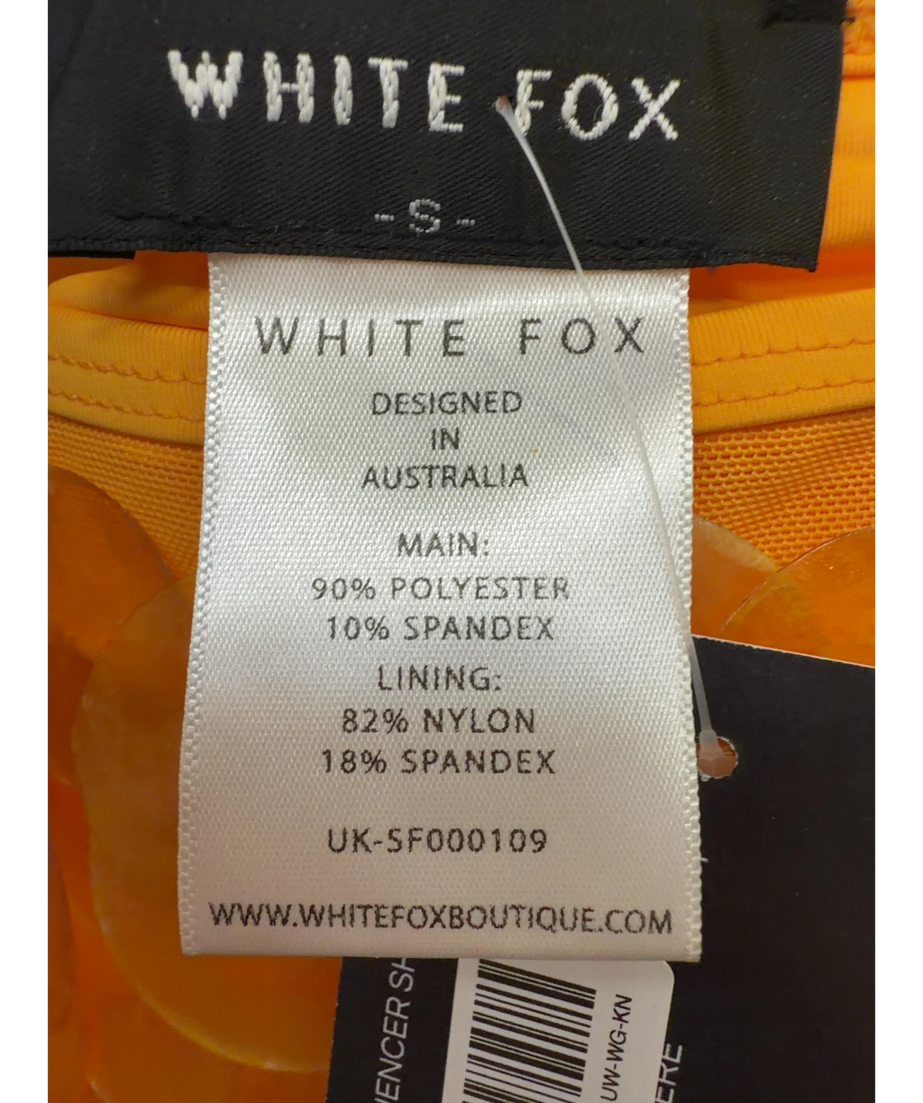 WHITE FOX Orange Like You Mean It Sequin Mini Skirt, size UK S — label