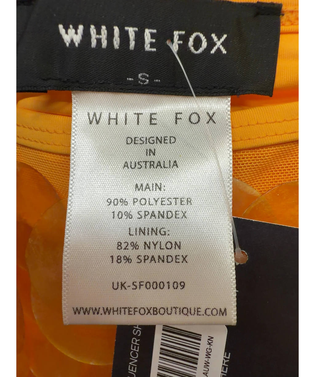 WHITE FOX Orange Like You Mean It Sequin Mini Skirt, size UK S — care label