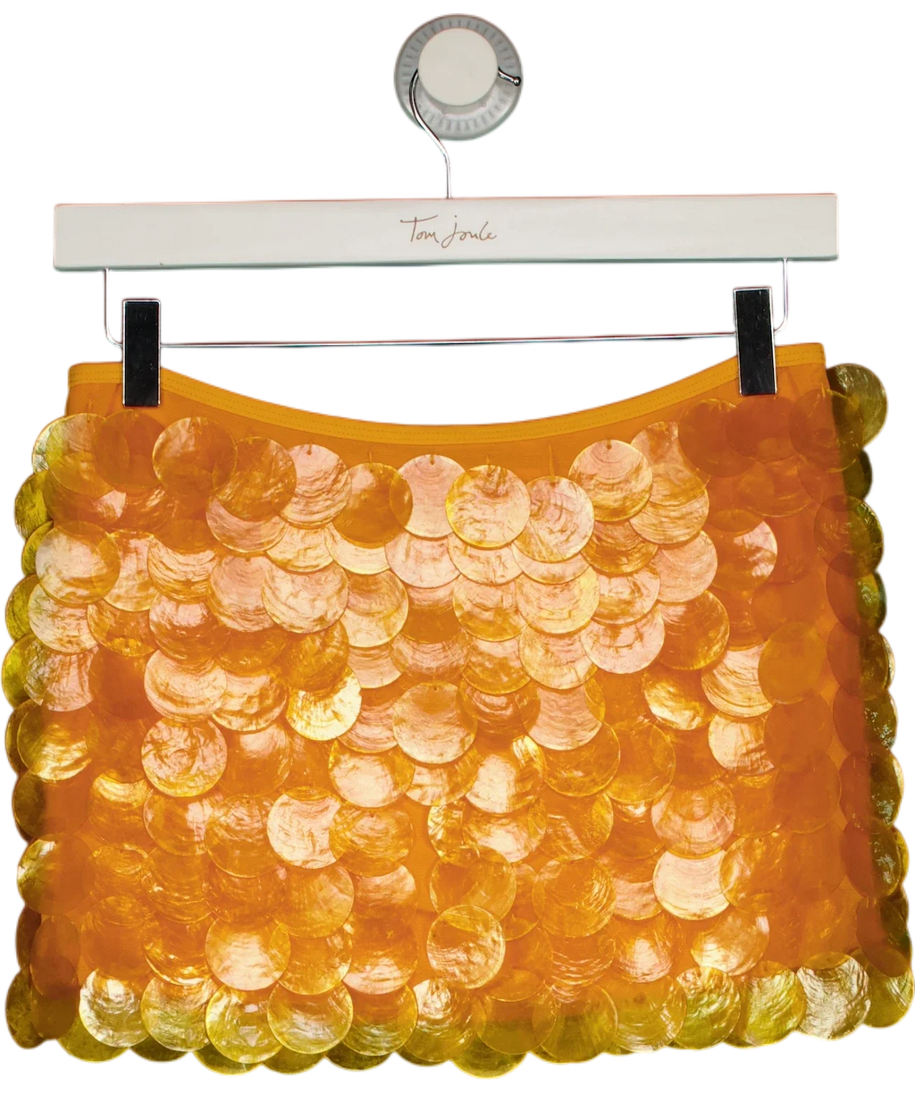 WHITE FOX Orange Like You Mean It Sequin Mini Skirt, size UK S — front