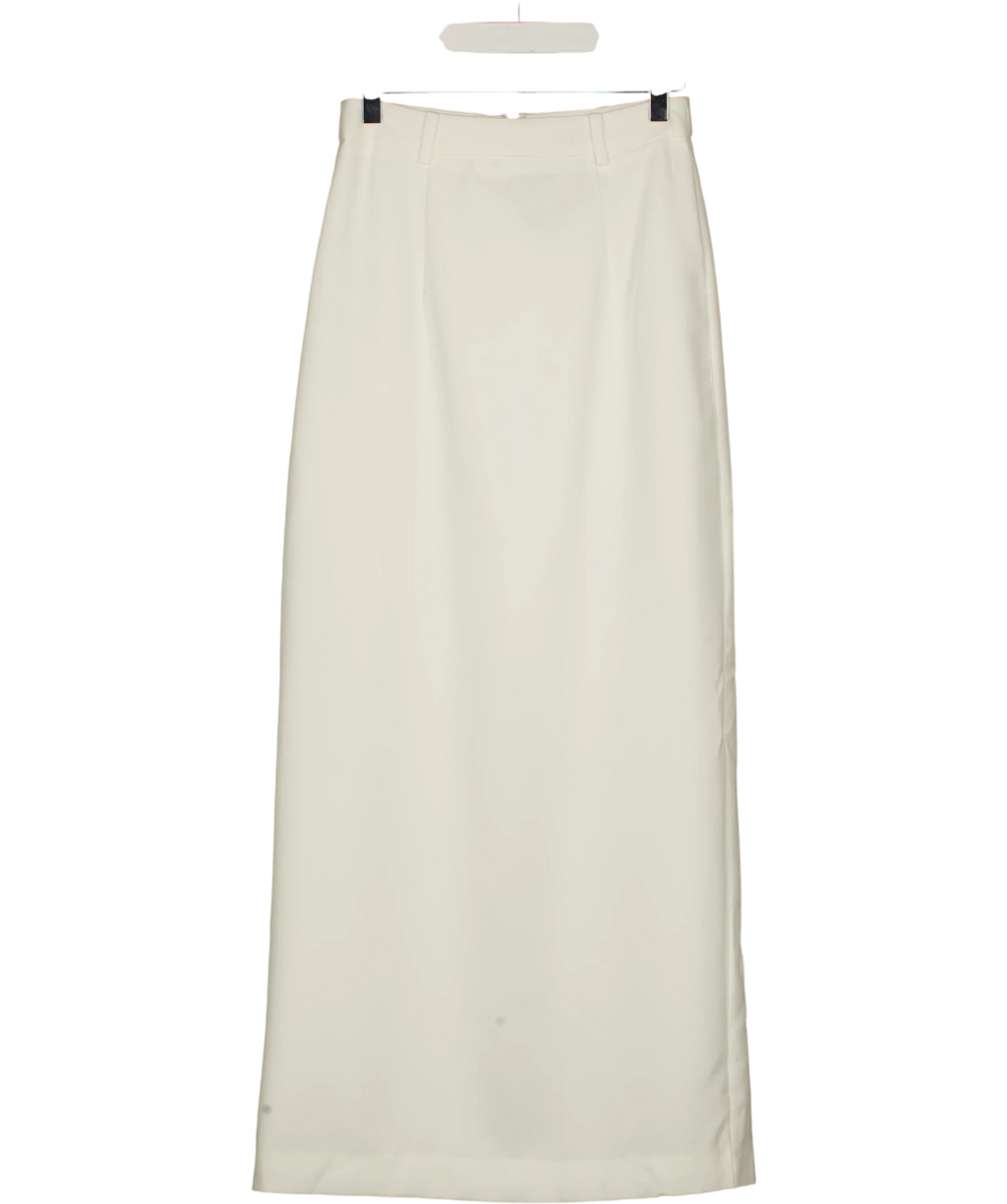 Commense White Slim Fit Semi-Sheer Elegant Slit Back Maxi Skirt Without Belt, size UK XS — front
