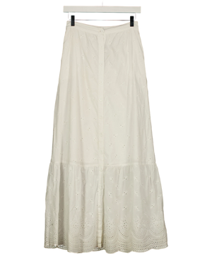 Pampelone White Eyelet Tiered Maxi Skirt UK XS