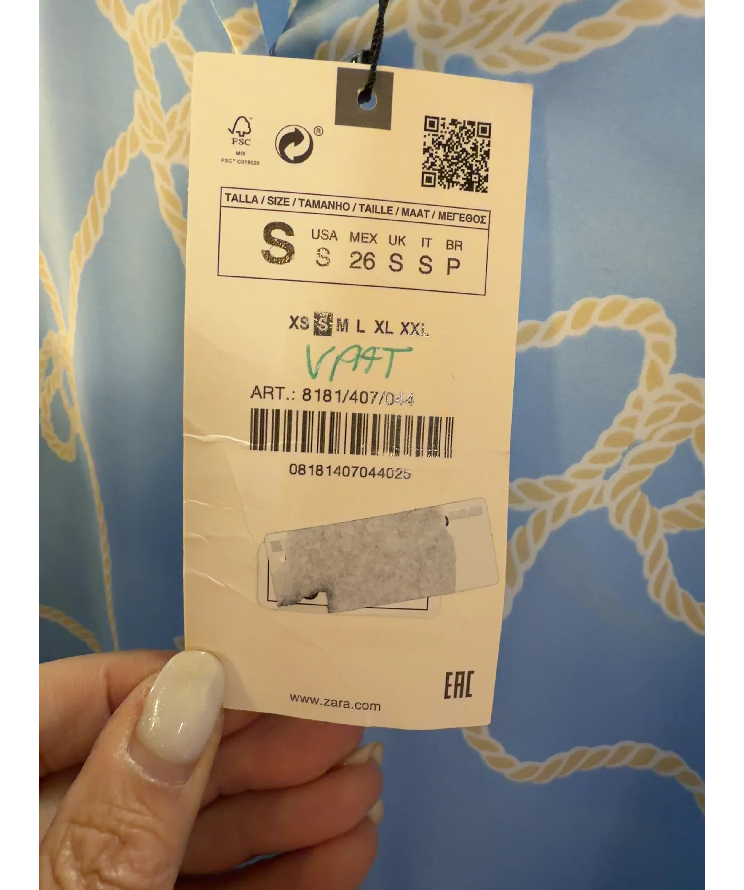 ZARA Blue Colour, size UK S — label