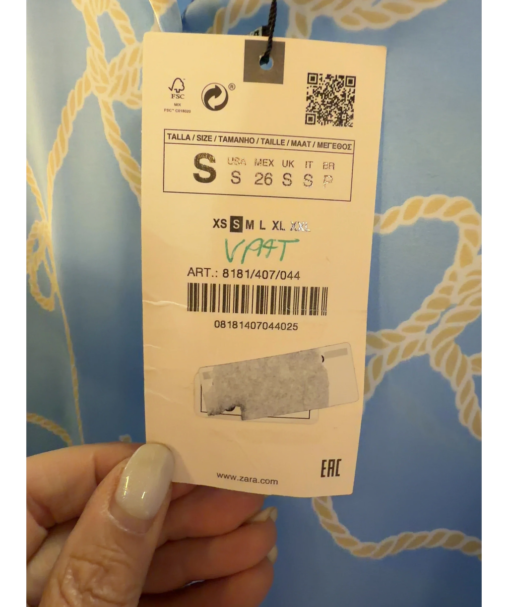 ZARA Blue Colour, size UK S — care label