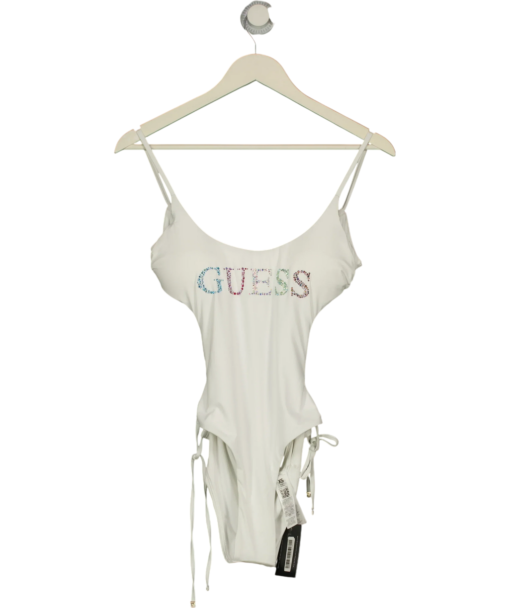 Guess White One-Piece Logo Strass Swimsuit, size UK XS — front