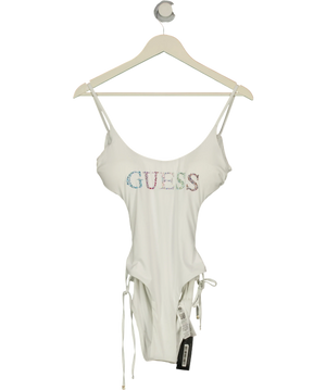 Guess One-Piece Logo Strass Swimsuit White UK XS