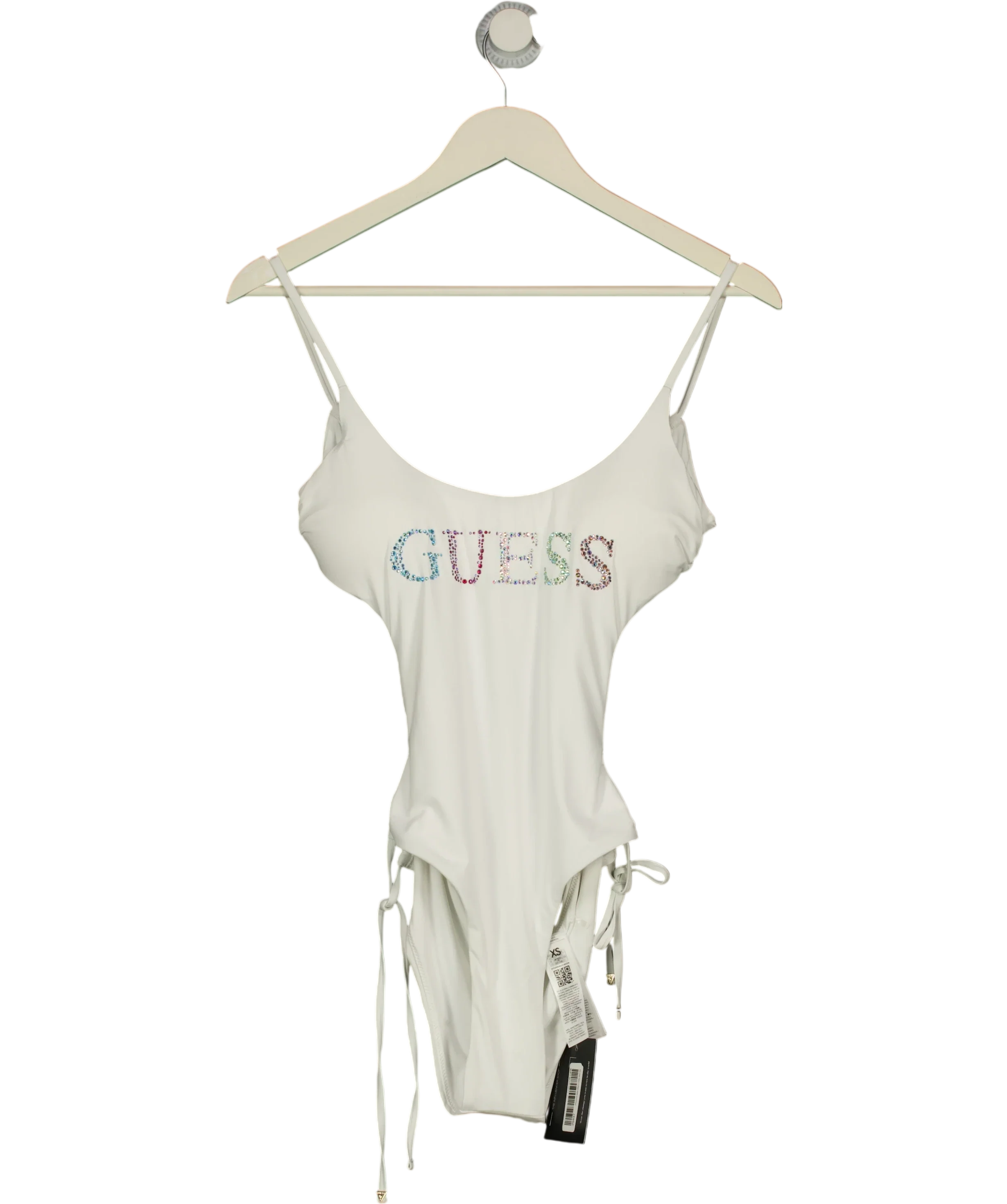 Guess White One-Piece Logo Strass Swimsuit, size UK XS — front