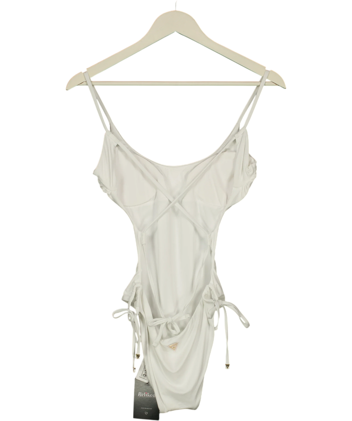 Guess White One-Piece Logo Strass Swimsuit, size UK XS — back