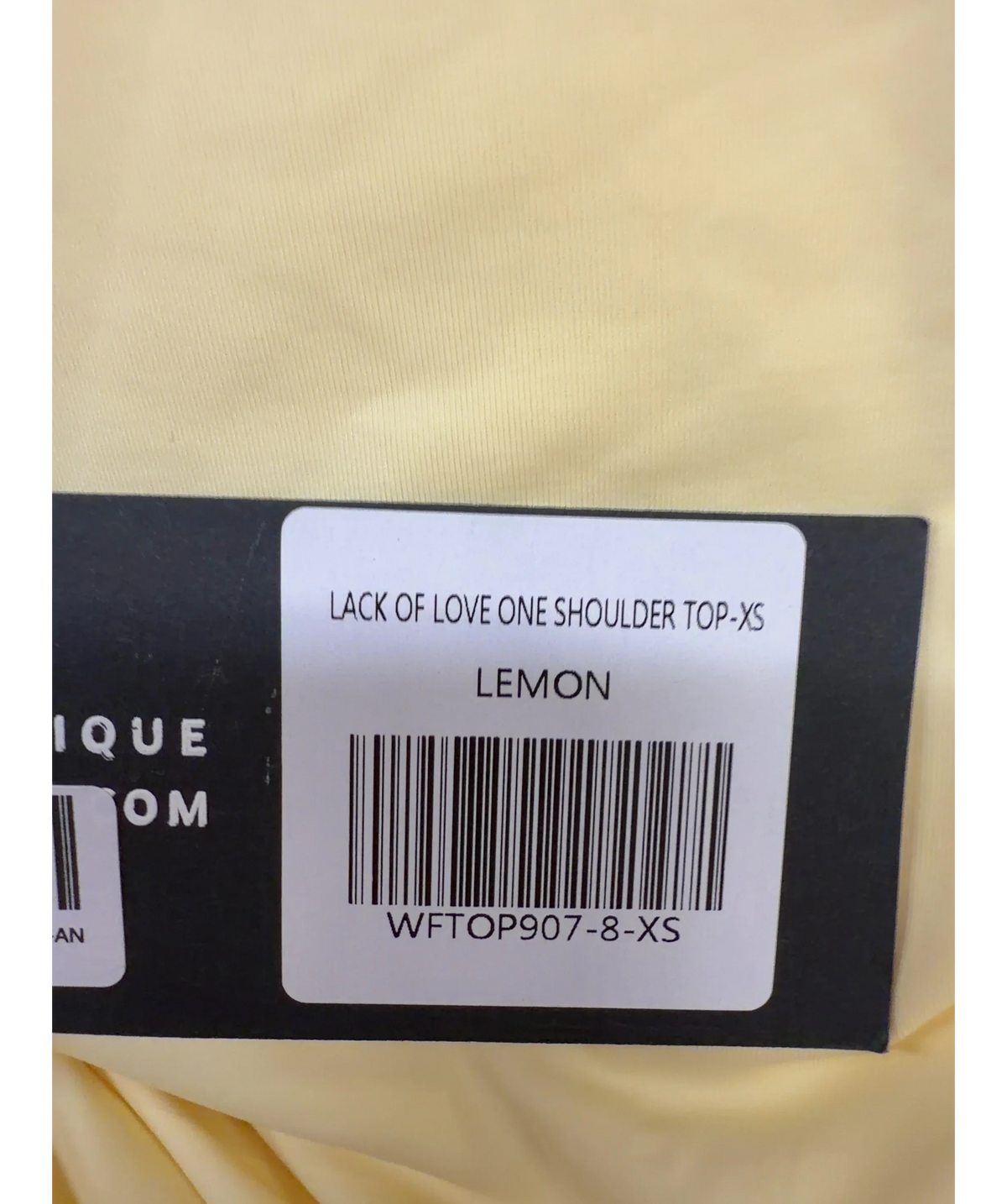 WHITE FOX Yellow Lack of Love One Shoulder Top, size UK XS — label