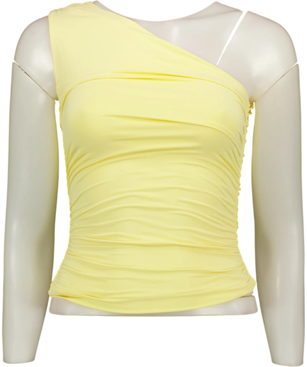 WHITE FOX Yellow Lack of Love One Shoulder Top, size UK XS — front