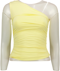 WHITE FOX Yellow Lack of Love One Shoulder Top, size UK XS — front