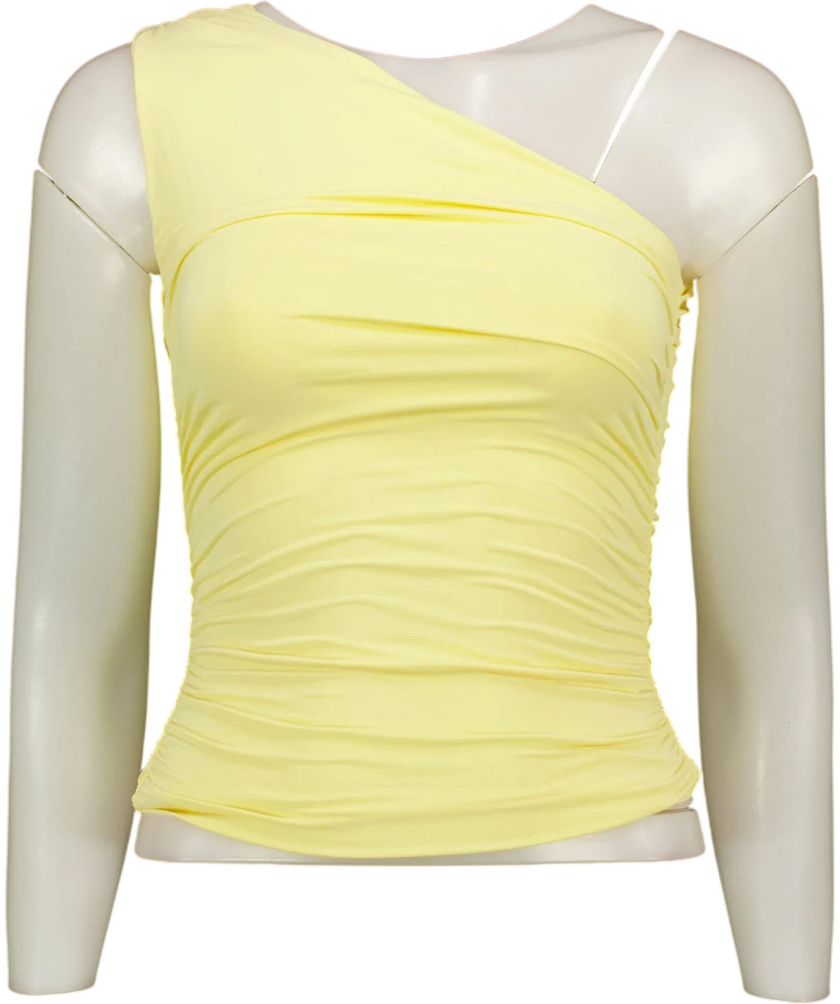 WHITE FOX Yellow Lack of Love One Shoulder Top, size UK XS — front