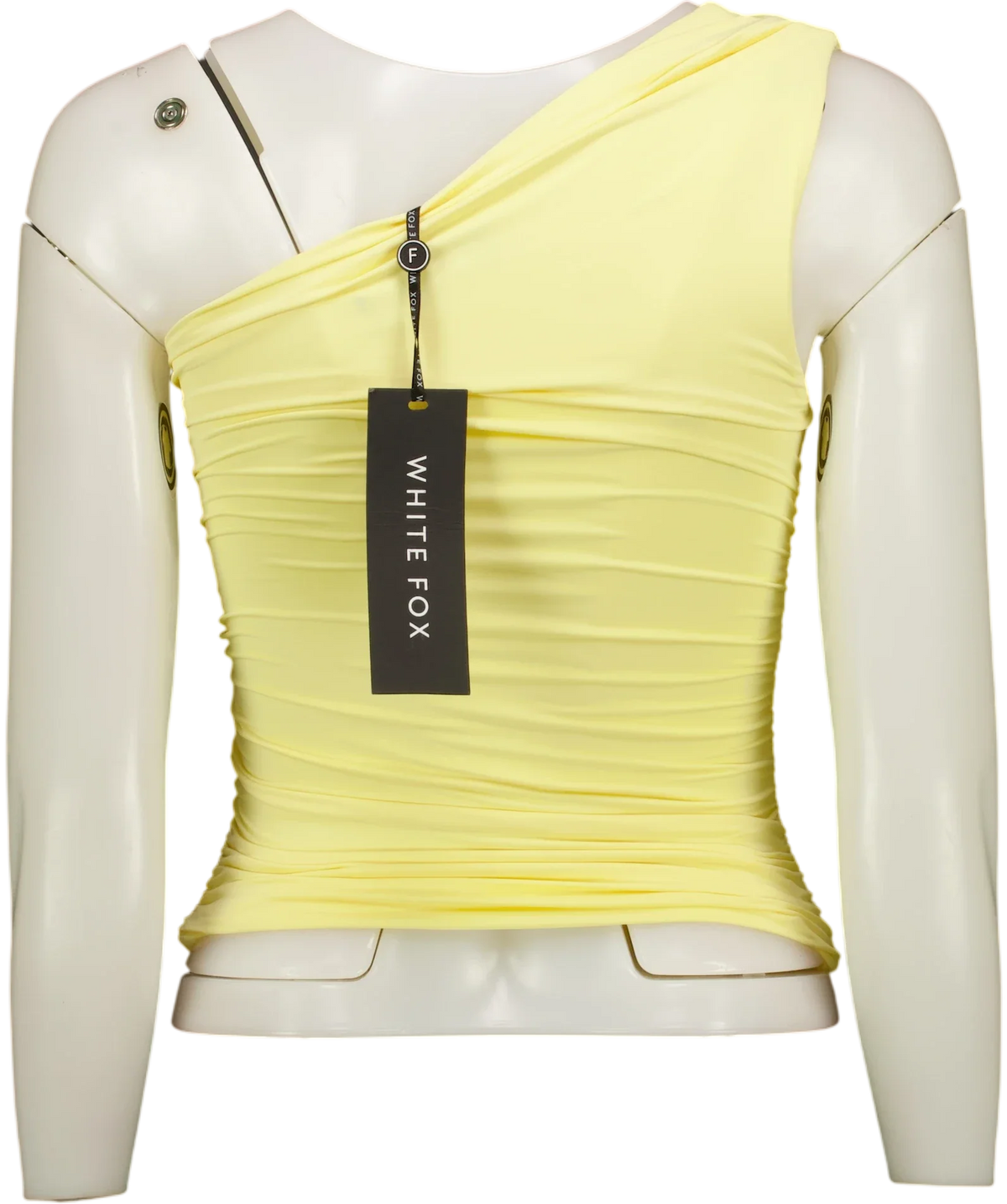 WHITE FOX Yellow Lack of Love One Shoulder Top, size UK XS — back