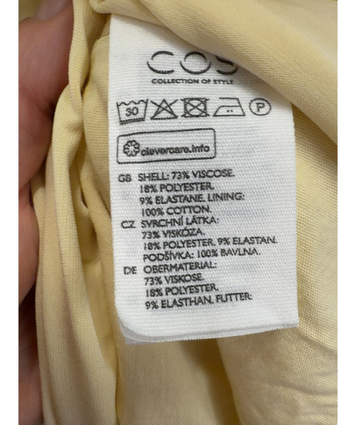cos Yellow One-Shoulder Top, size UK S — label