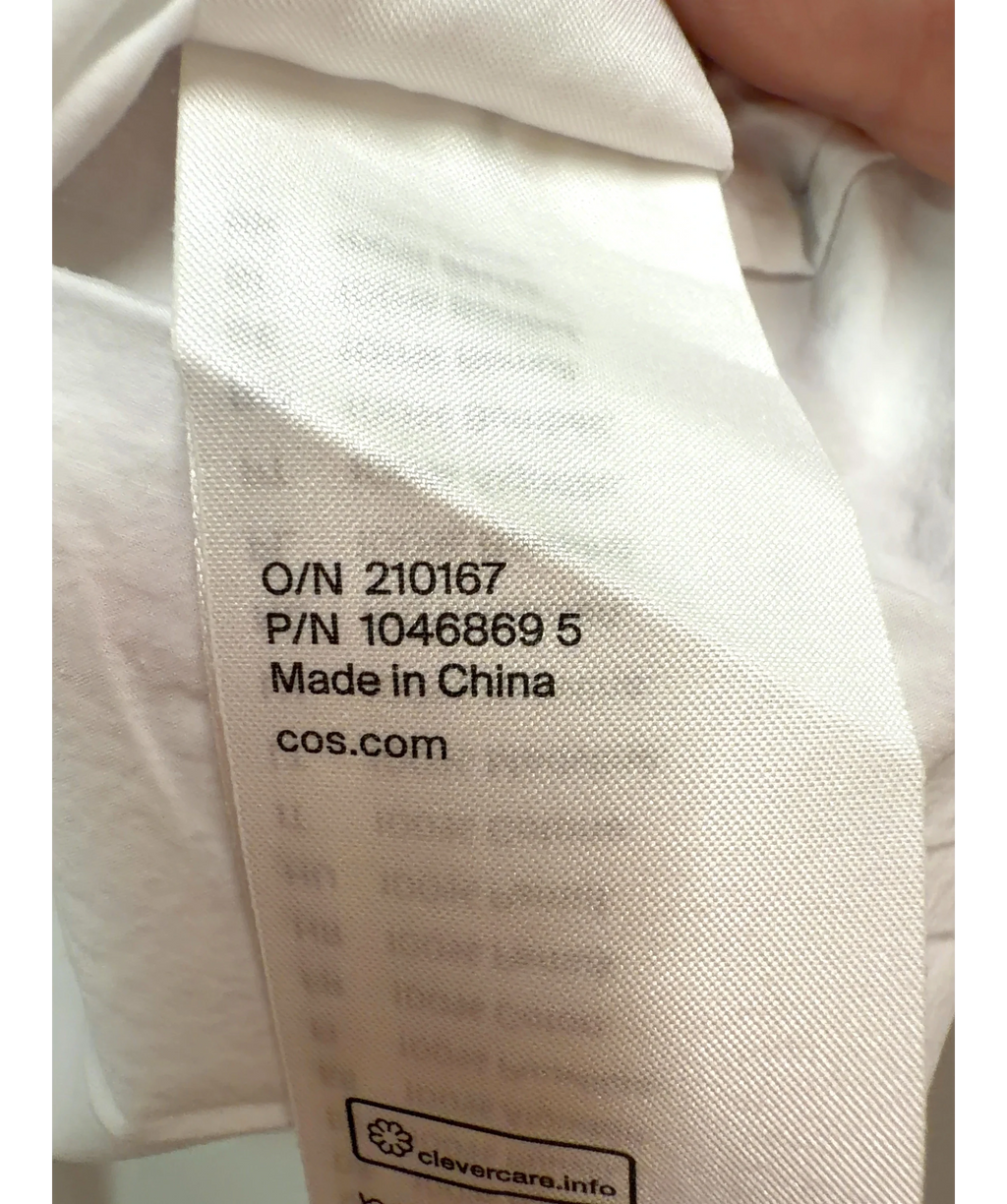 cos White pointed-collar long-sleeve cotton shirt with chest pocket and back box pleat, size UK 8 — label