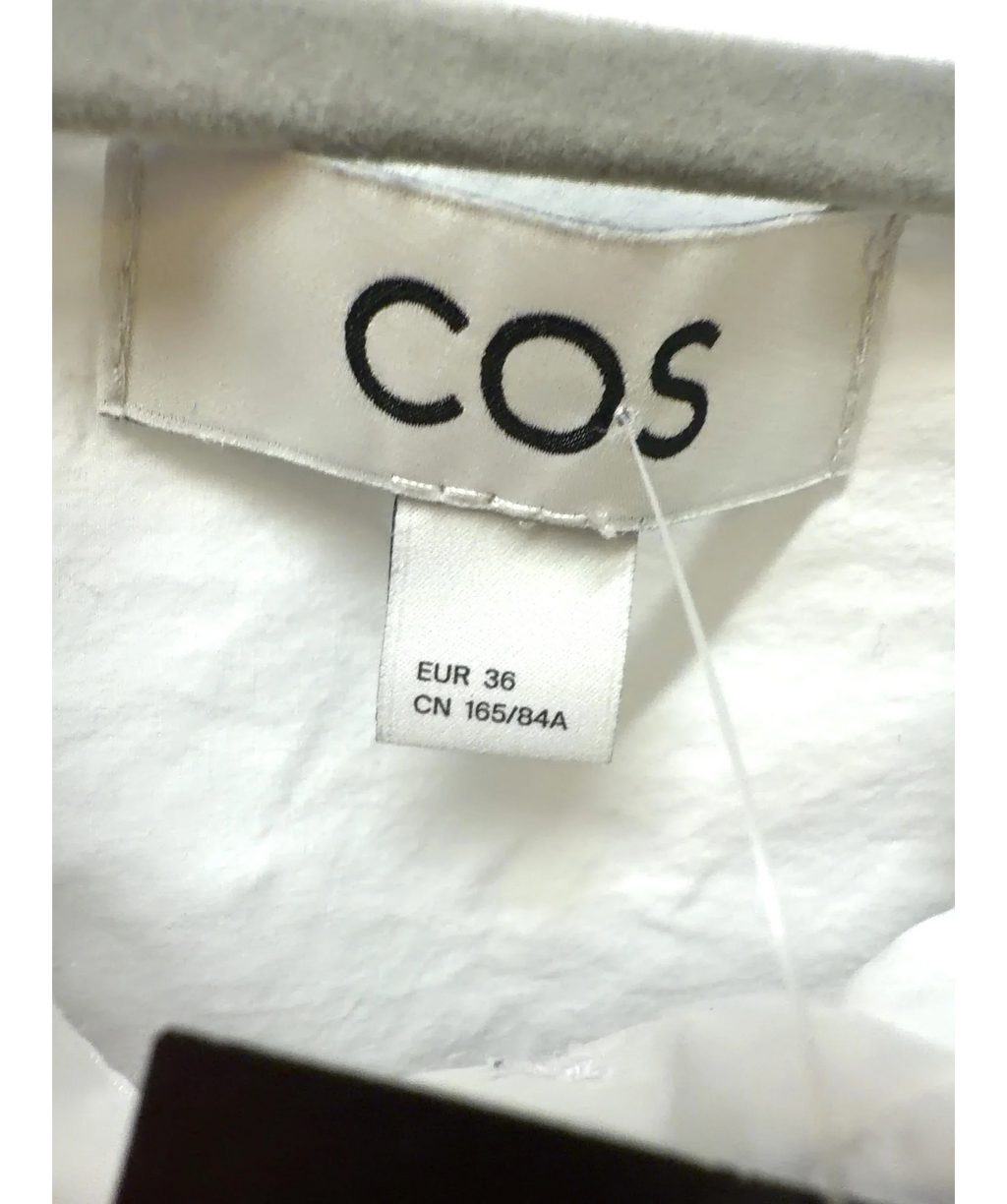 cos White pointed-collar long-sleeve cotton shirt with chest pocket and back box pleat, size UK 8 — care label